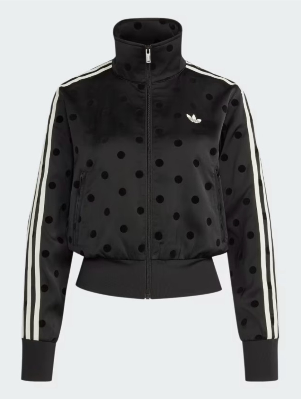 adidas Black Polka Dot Track Bomber Jacket with White Stripes